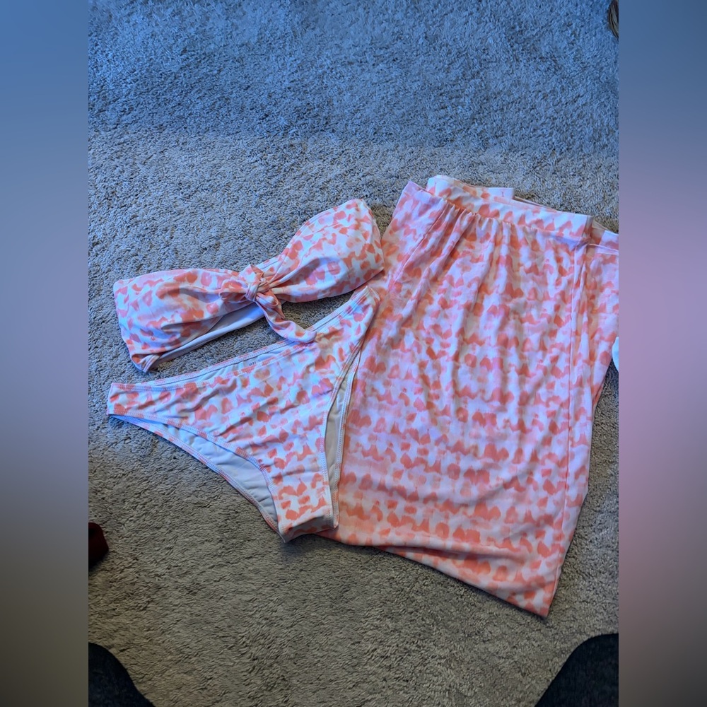 Pink and White 3 Piece Bikini Set
